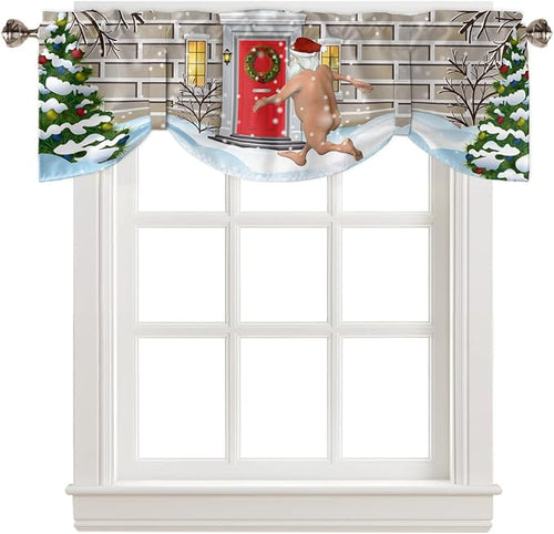 Christmas Farmhouse Blackout Tie Up Valance Curtains for Kitchen Windows Funny Santa Claus Window Toppers Balloon Shades for Living Room/Bathroom/Bedroom,1 Panel,42" X 12" Holly Xmas Tree