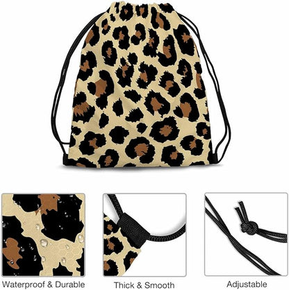 Seamless Leopard Print Draw String Back Bag Leopard Spots Brown Black Fashion Pattern Gym Backpack Basketball Bag Backpack 14x16.9 Inch
