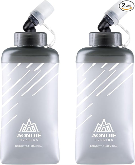 TRIWONDER Water Bottles TPU Soft Flasks Collapsible Running Flasks for Hydration Pack Backpack Hiking Cycling (Gray - 500ml - Pack of 2)