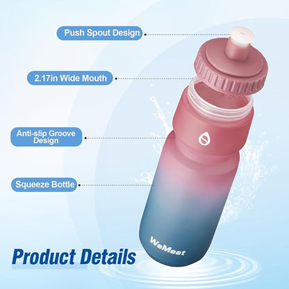 Leak Proof Cycling Water Bottle with Capacity Scale, BPA Free, 24oz Mountain Bike Squeeze Bottle, BPA Free, for Cycling, Fitness, Running, Hiking (Red Blue, 2 Pack)