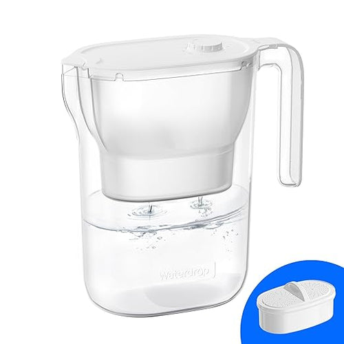 Waterdrop 200-Gallon Long-Life Water Filter Pitcher, NSF Certified Water Purifier, Replaces 6,400 Plastic Water Bottles a Year, Reduces Chlorine, PFOA/PFOS, 7-Cup, White