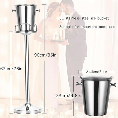 Ice Bucket with Stand Standing Champagne bucket for Party Stainless Steel Wine Bucket Wine Cooler with Stand 5L Wine Chiller for Bar Ktv Weding