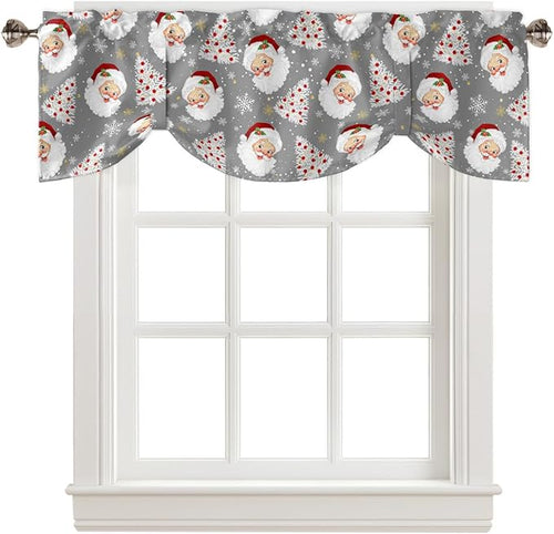 Grey Christmas Blackout Tie Up Valance Curtains for Kitchen Windows Santa Claus Merry Christmas Tree Window Toppers Balloon Shades for Living Room/Bathroom/Bedroom,1 Panel, 42" X 12", Winter Snowflake