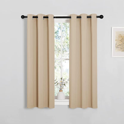 NICETOWN Room Darkening Curtain Panels for Loft, Biscotti Beige, 2 Panels, W29 x L40 -Inch, Thermal Insulated Grommet Room Darkening Draperies/Drapes for Window