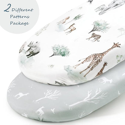 Stretch Ultra Soft Fitted Bassinet Sheet Set 2 Pack, Universal Fit for Bassinets Baby Cradle Moses Basket Oval Rectangle Mattress Safe and Snug, Pretty African Savannah Animals Pattern