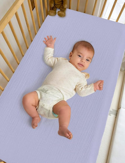 Purple Bassinet Mattress Sheets Girls, 32"x16" Muslin Bassinet Fitted Sheets for Rectangle, Oval, Hourglass Bassinet Mattress, Moses Basket Sheets (46B-02)