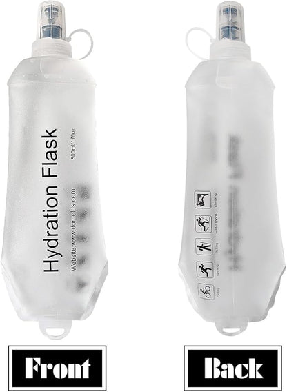 Transparent Frosted Texture Soft Flask, TPU Foldable Running Hydration Flask, for Hydration Packs/Running Vests-Running, Hiking, Cycling Folding Bottle-17 oz/500 ml