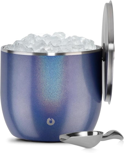 SNOWFOX XL Premium Vacuum Insulated Double Wall Stainless Steel Ice Bucket with Lid/Scoop,Bar Accessories,Large Elegant Party Bucket,Chills Several Bottles,Beautiful Entertaining Supplies,7 Liter,Blue