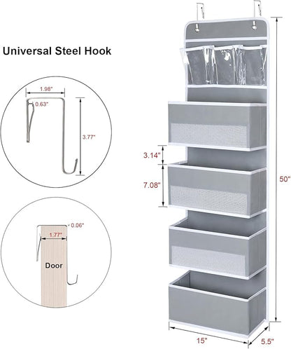 Univivi Door Hanging Organizer Nursery Closet Cabinet Baby Storage with 4 Large Pockets and 3 Small PVC Pockets for Cosmetics, Toys and Sundries with Gift Box (Grey)