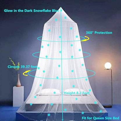 Eimilaly Princess Bed Canopy Glow in The Dark, Christmas Snowflakes Bed Canopy for Girls Room Decor, Encrypted Fabric, Purple