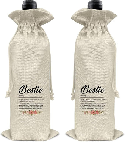 HOIJAUMAI Gift for Bestie, Bestie Gifts for Women Her, Bestie Wine Bag Bestie Definition Wine Gift Bags for Birthday Party