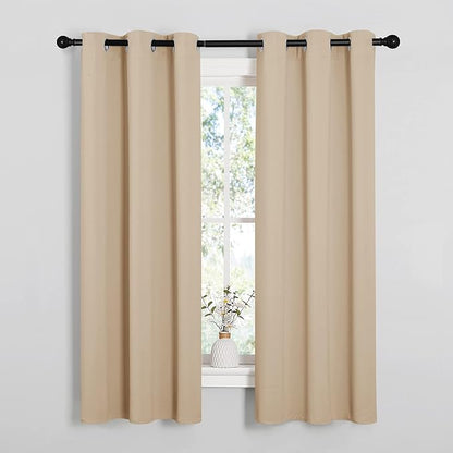 NICETOWN Room Darkening Curtain Panels for Living Room, Thermal Insulated Grommet Room Darkening Draperies/Drapes for Window (Biscotti Beige, 2 Panels, W34 x L63 -Inch)