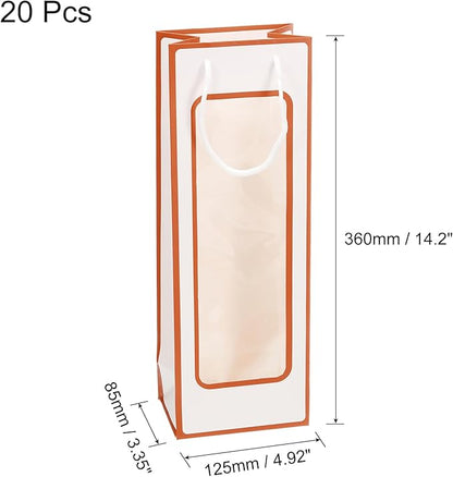uxcell Wine Bags, 20pcs 4.92"x3.35"x14.2" Wine Gift Bags with Rope Handles, Paper Wine Tote Bag with Clear Window for Wedding Birthday Christmas Party Supplies, White Orange