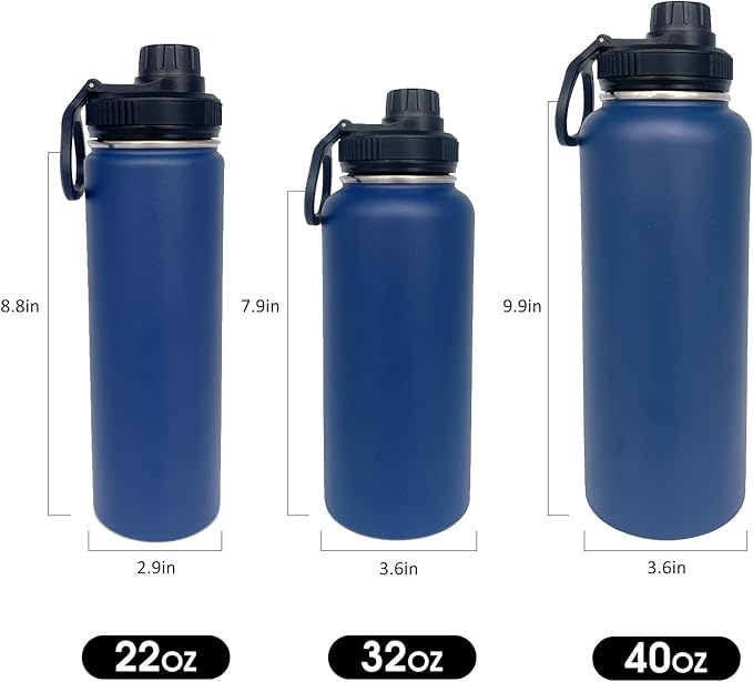 4pack 32 oz Insulated Water Bottle With Straw, Stainless Steel Sports Water Cup Flask with 2 Lids, Wide Mouth Travel Thermal Mug,Navy