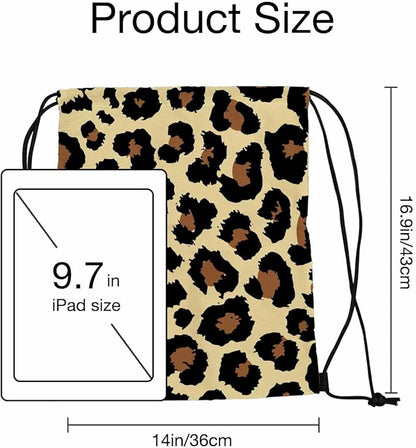 Seamless Leopard Print Draw String Back Bag Leopard Spots Brown Black Fashion Pattern Gym Backpack Basketball Bag Backpack 14x16.9 Inch