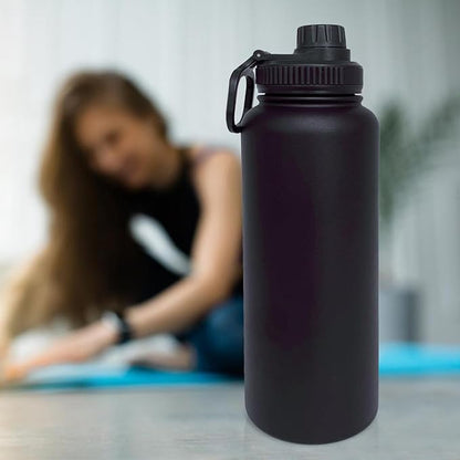 40oz Insulated Water Bottle ，Stainless Steel Sports Water Cup Flask with 2 Lids, Wide Mouth Travel Thermal Mug,Outdoor Sports Bottle（Blue Black）