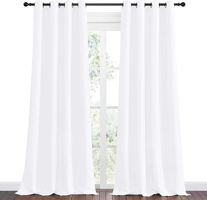 NICETOWN White Curtains for Sliding Door - 55 by 96, 2 Pieces, Blocking Out 50% Sunlight Window Treatment Modern Design Grommet Curtain Panels for Dining Room