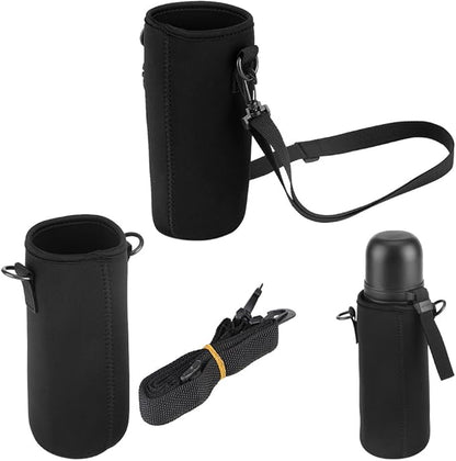 Water Bottle Sleeve, Soft Water Bottle Carrying Pouch, Drink Bottle Holder Bag for Outdoor Camping Hiking Fishing(19cm-Black)