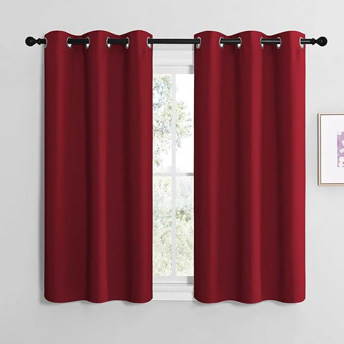 NICETOWN Christmas Short Blackout Curtains for Small Kitchen Window, Thermal Insulated Solid Grommet Blackout Curtains/Drapes for Living Room (1 Pair, 42 by 50 inches, Burgundy Red)
