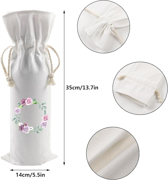 OKBA 5 PCS Sublimation Wine Gift Bag Blank, Canvas Wine Bottle Bag with Drawstring, Suitable for Sublimation, Screen Printing, DIY Graffiti