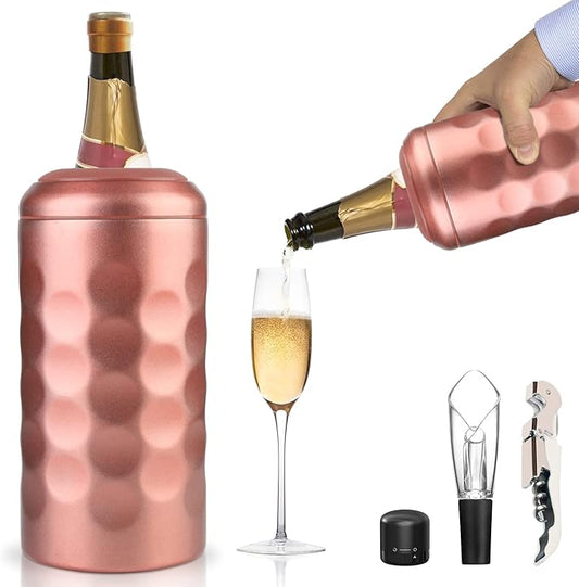 Sangyn Wine Chiller, Premium Wine Cold Bucket Double Walled, Portable Vacuum Insulated Wine Cooler for Most 750mL Champagne and Wine Bottles, Wine Gifts for Wine Lovers(Rose Gold)