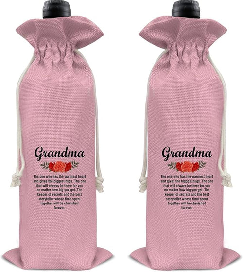 HOIJAUMAI Grandma Gift From Grandson Granddaughter, Grandma Wine Bag Grandma Wine Gift Bags for Birthday Mother's Day (Pink)