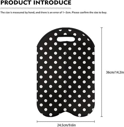 doginthehole Polka Dot Design Wine Carrier Tote 2 Bottle Wine Carrying Bag Neoprene Wine Bottle Holder Insulated Bag Water Bottle/Beer/Drinks Protective Sleeve Champagne Bottle Organizer Bags