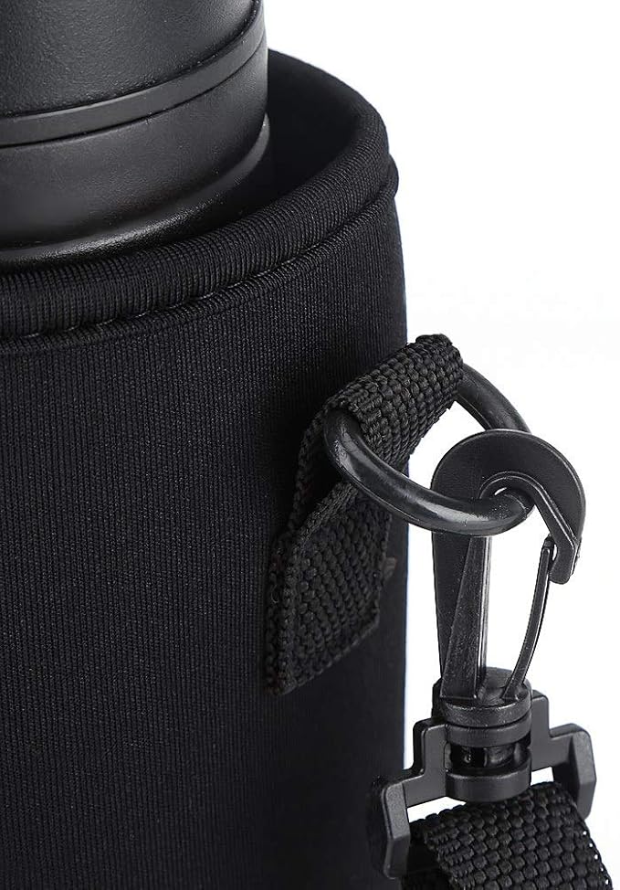 Dioche Water Bottle Sleeve with Strap, Soft Water Bottle Carrying Pouch, Drink Bottle Holder Bag for Outdoor Camping Hiking Fishing(15cm-Black)