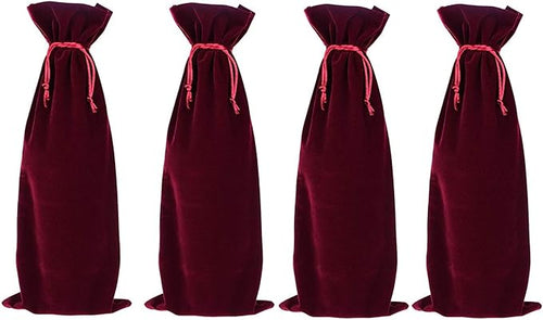 4 Pcs Luxury Velvet Wine Bottle Gift Bags with Double Drawstring Closure for Champagne Wedding Party(15" x 6.3")