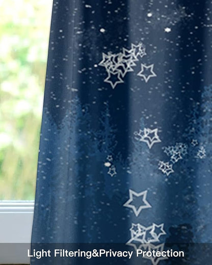 Christmas Kitchen Curtains Valances for Windows Santa Claus Reindeer Rod Pocket Window Treatment for Kitchen/Living Room/Bedroom/Bathroom,42" X 12" -1 Panel, Blue Snowy Night