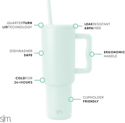 Simple Modern 40 oz Tumbler with Handle and Straw Lid | Insulated Cup Reusable Stainless Steel Water Bottle Travel Mug Cupholder Friendly | Gifts for Women Men Him Her | Trek Collection | Retro Mint