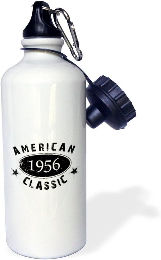 3dRose "1956 American Classic-Personalized Birth Year Birthday gift-black grunge vintage look-funny" Sports Water Bottle, 21 oz, White