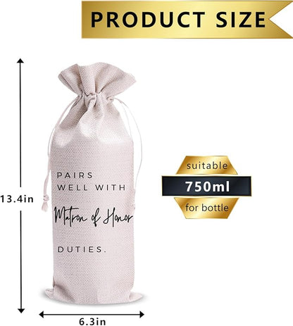 Baobeily Paris Well With Matron of Honor Wedding Gift Engagement Gift Bag For bride/him/her Newly Engaged Gift Wine Tote
