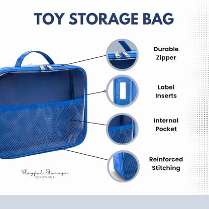 4 Pack Toy Organization Bag, Toy Storage Carry Case for Travel, Car Toy Organization Bag, Toy Storage Organizer for Building Bricks, Tiles, Toys, Games, Crafts (blue, Medium)