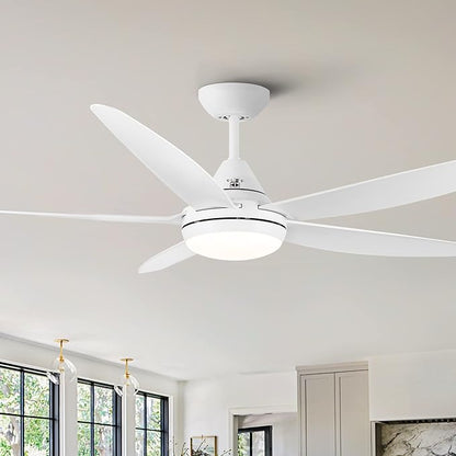 NicBex Ceiling Fan 56 Inch Modern Ceiling Fans with Integrated LED Light and Remote Control Double Finish Ceiling Fan with 5 ABS Blades for Living Room, Bedroom, White
