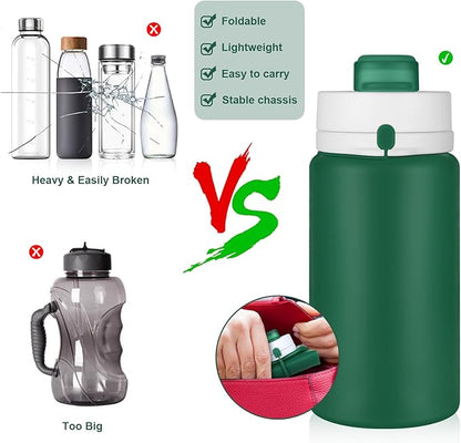 Collapsible Water Bottle, Foldable Water Bottle BPA Free Reusable Lightweight Leak-Proof Travel Silicone Water Bottle for Travel, Gym, Hiking, Office, Camping