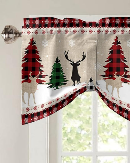 Farmhouse Christmas Blackout Tie Up Valance Curtains for Kitchen Windows Rustic Plaid Christmas Tree Snowflakes Window Toppers Balloon Shades for Living Room/Bathroom/Bedroom,42" X 18" Red Green Black
