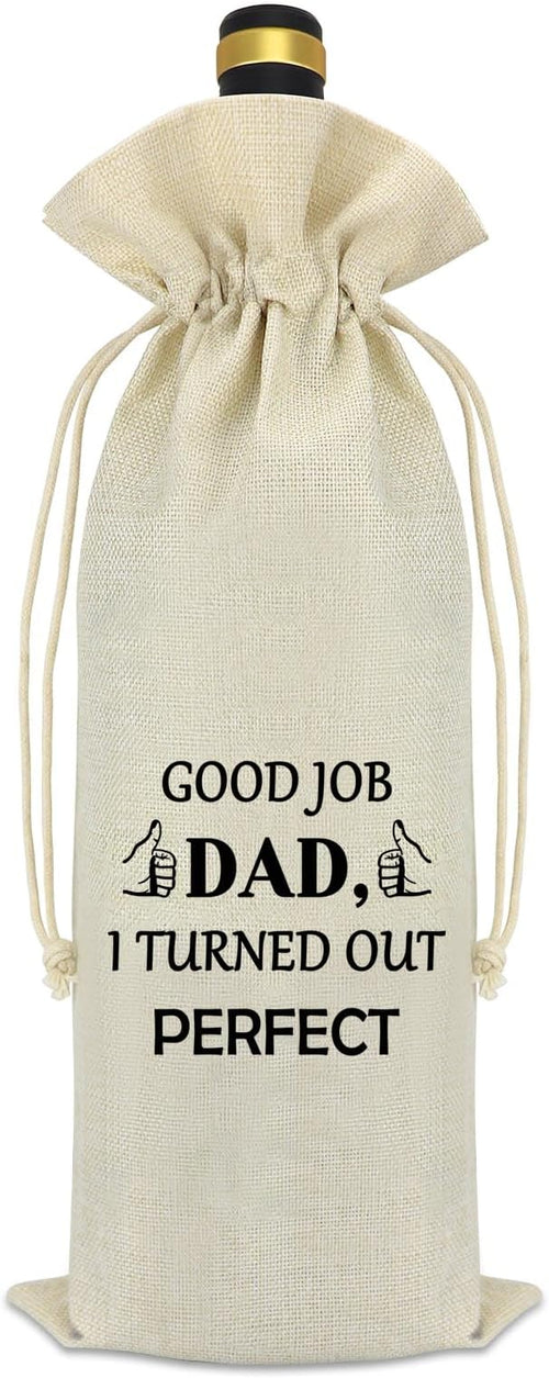 Dad Birthday Gifts From Daughter Son Father’s Day Wine Gift Bag Retirement Gifts for Men Father Christmas Valentine's Day Gifts for PaPa Dad Daddy Burlap Reusable Wine Bottle Bag with Drawstring
