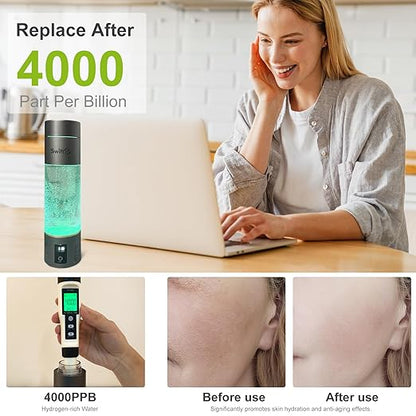 Hydrogen Water Bottle Generator 2024, PEM/SPE Electrolysis Hydrogen Water Technology, 4000+ PPB, LED Display, Hydrogen Water Ionizer Machine, Hydro Generator, Gifts for Men and Women