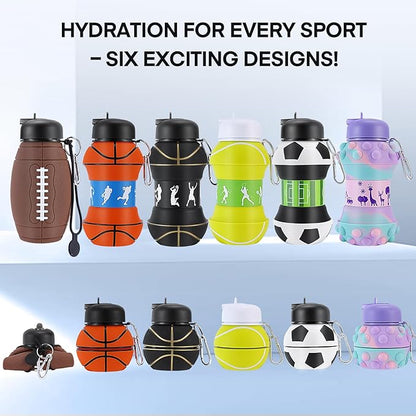 Kids Sports Collapsible Water Bottle | Ball Shaped Drinking Cup | Foldable BPA Free Leakproof Lightweight Silicon Jug | School Lunch Mug Team Gift Travel (Bubble Animal 550ml/18.6oz)