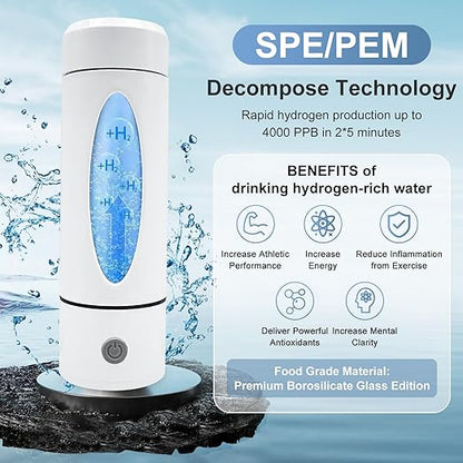 Hydrogen Water Bottle with Indicator Light, Real 4000ppb, SPE/PEM Technology, Equipped with Advanced Dirt Prevention Mode, Portable Hydrogen Water Generator with Food-Grade Material (Khaki Bag)