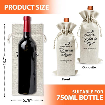 Doctorate Degree Gift Wine Bag, Pairs Well With A Doctorate Degree, Graduation Gift For Son Daughter, Phd Graduation Gift, College Graduation Party Decor, Cotton Linen Wine Gift Bag With Drawstring