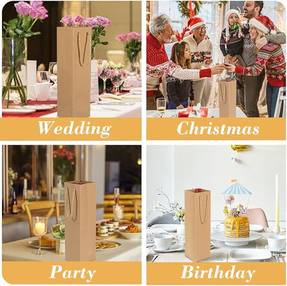 HRX Package Premium Kraft Paper Wine Gift Bags with Handles, 12PCS Sturdy Single Bottle Wine Holder Tote Bag for Christmas, Party, Shopping, Retail Merchandise (Brown)