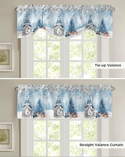 Christmas Gnome Blackout Tie Up Valance Curtains for Kitchen Windows Winter Merry Christmas Tree Balls Window Toppers Balloon Shades for Living Room/Bathroom/Bedroom,1 Panel, 54" X 18", Blue