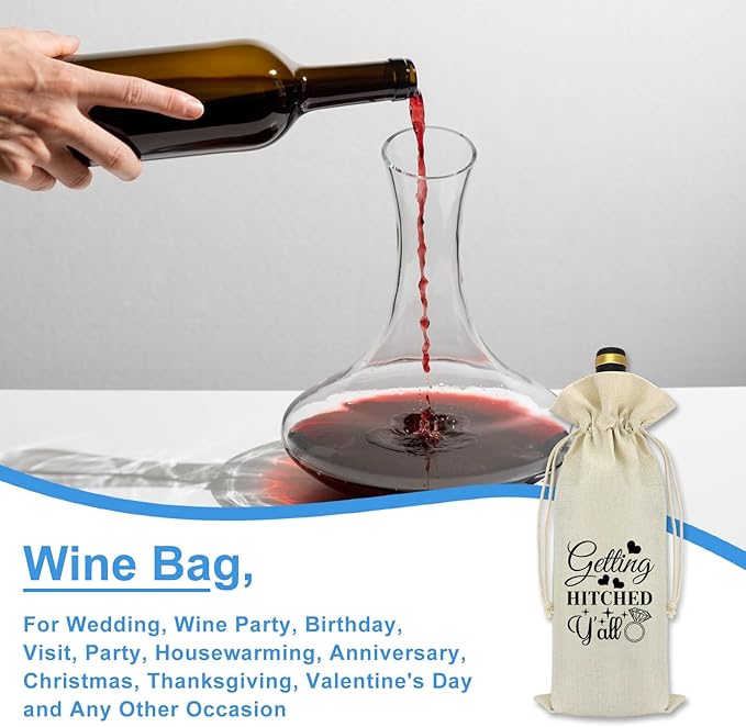Engagement Wine Gift Bag Wedding Gift for Couple Engagement Gifts for Him Her Mr and Mrs Gift Getting Engaged Gifts Funny Bridal Shower Gift Burlap Wine Bottle Bag With Drawstring Bride Groom Gift