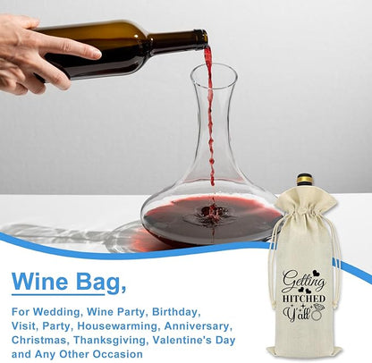 Engagement Wine Gift Bag Wedding Gift for Couple Engagement Gifts for Him Her Mr and Mrs Gift Getting Engaged Gifts Funny Bridal Shower Gift Burlap Wine Bottle Bag With Drawstring Bride Groom Gift