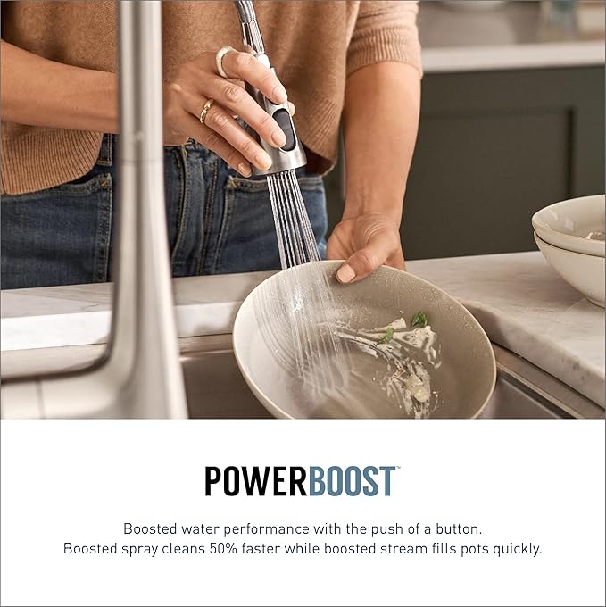 Moen Haelyn Spot Resist Stainless Single-Handle Pull-Down Sprayer Kitchen Faucet Featuring Power Boost for a Faster Clean, Soap Dispenser Included, 87627SRS
