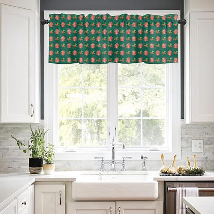 Holy Berries Christmas Window Valance for Kitchen Living Room, Red Floral Window Curtain for Bedroom Bathroom, Winter Windows Valance Rod Pocket Window Treatment, Christmas Decors, 54" W x 18" L