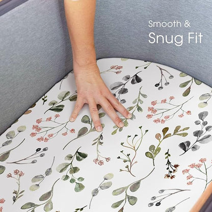 Stretchy Ultra Soft Fitted Bassinet Sheets 2 Pack, Universal Fitted for Bassinets Baby Cradle Moses Basket Oval Rectangle Mattress, Watercolor Rose and Flora Bassinet Sheet for Baby Girls