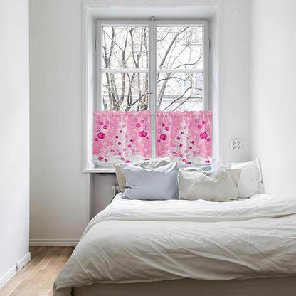Pink Christmas Kitchen Curtains and Valances Set, White Xmas Tree Snowflakes Pink Balls Windows Treatments Tiers Half/Short Curtains for Small Windows Cafe /Living Room/ Bedroom 54x24 in Winter